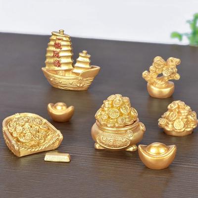 Reichtum rollende Mikrolandschaft DIY Ornamente Harzkunsthandwerk Neujahr Goldaccessoires Yuanbao Geldbaum Kalebasse Boot