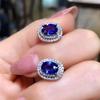 925 Silver Blue Cubic Zircon Stud Earrings Oval Shaped CZ Earrings Wedding Engagement Fashion Jewelry for Women