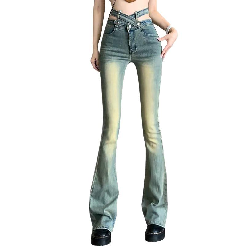 Women's Retro High-Waist Flared Jeans: Autumn/Winter Slim Fit Horseshoe Pants