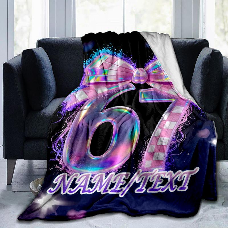 1PC Custom Name Holographic Bow Celebration Outdooor Flannel Blankets Throw Blanket All-Season Throw Gift Bedspread for Couch, Bed, Camping Holiday Bi