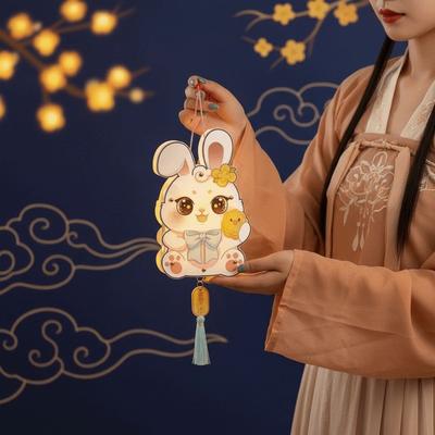 Handmade DIY Paper Lantern Battery Chinese Flower Lamp Glowing Rabbit Light  Party