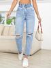 European & American Style Women's Slimming Ripped Straight-Leg Denim Pants