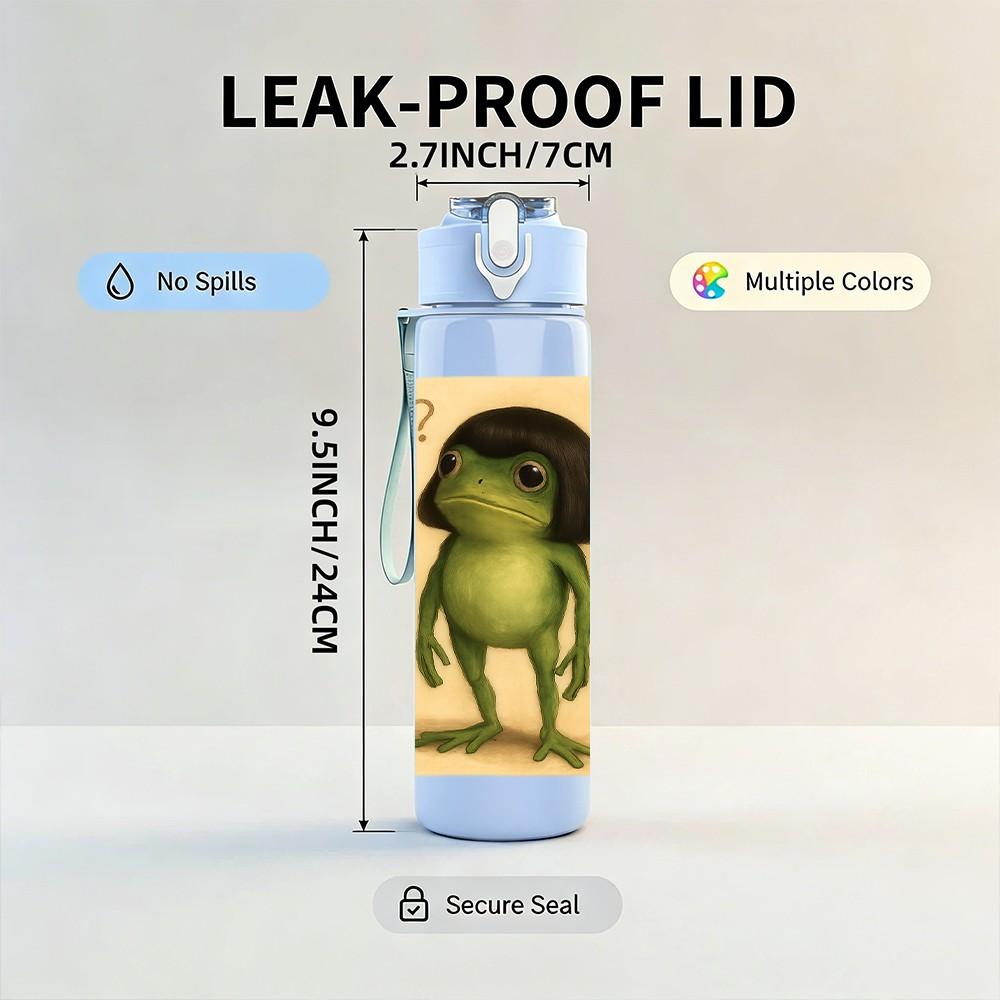 1PC Thinking Green Frog Cartoon 750ml Color Plastic Sports Water Bottle Leakproof Flip Straw Lid Suitable for Sports Office Home Use