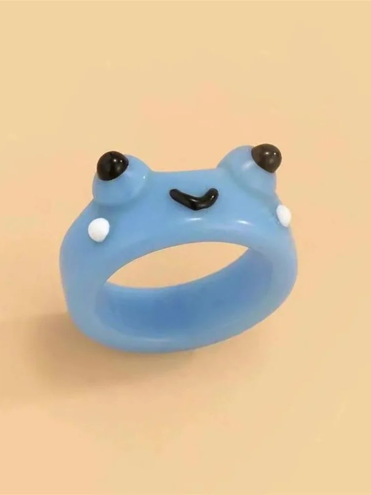 Cute Smile Frog Transparent Rings for Women Girls Funny Personality Wholesale Cartoon Animal Kawaii Ring Fashion Jewelry Gifts