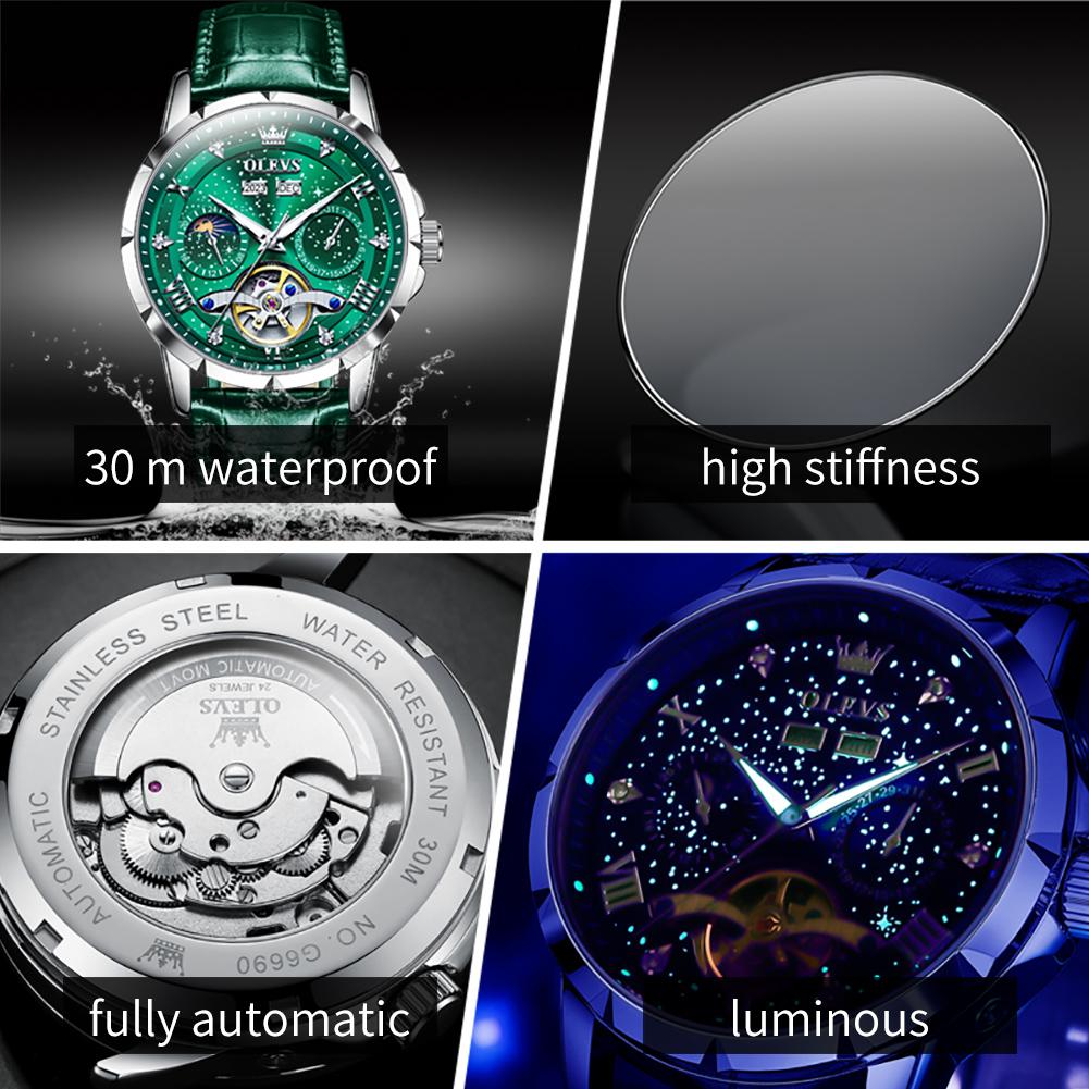 OLEVS brand multifunctional luminous starry sky flywheel fully automatic mechanical watch men's watch 6690