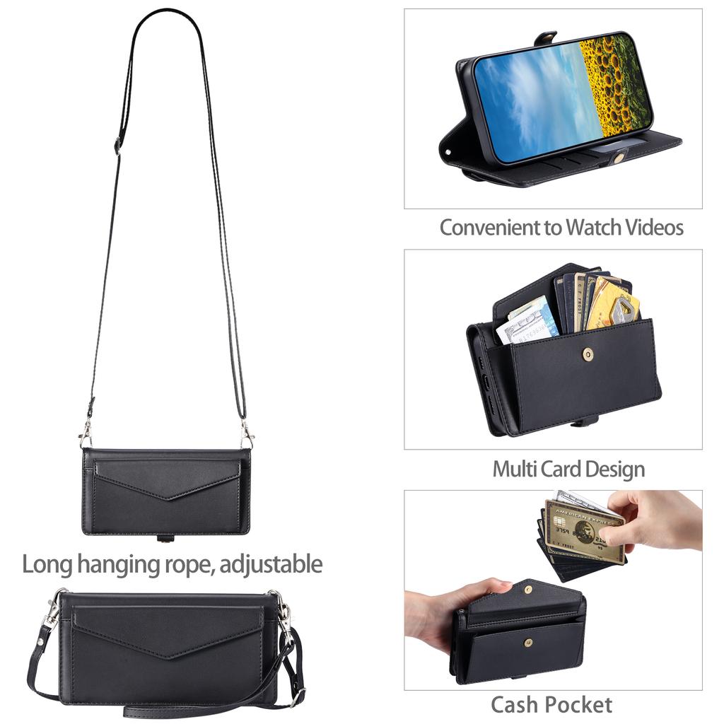 For Xiaomi Poco M6 Pro 4G/Redmi Note 13 Pro 4G Leather Case Wallet Stand Phone Cover with Straps