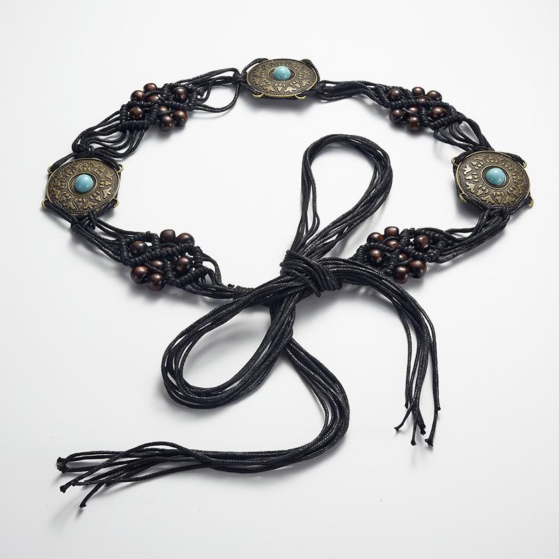 Bohemian Damesriem Goth Retro Jurk Kledingaccessoires Zwarte Tailleband Modeontwerp Meisjes PU Tailleketting 100cm black