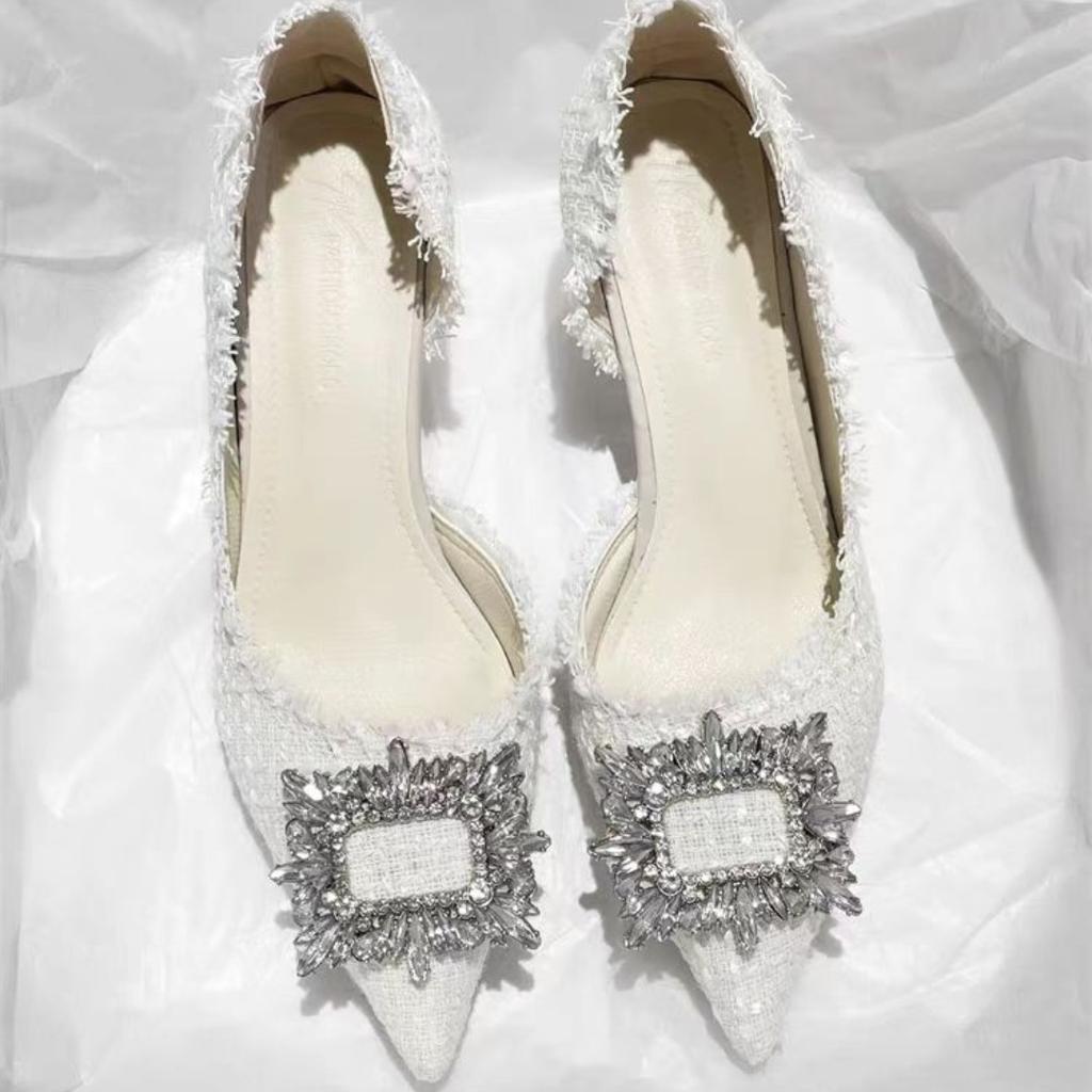 Neue Damen High Heels Mode Strass Spitz Quadratische Schnalle Stiletto Hochzeitsschuhe Casual Damen Slip on Mary Jane High Heel