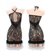 Sexy Hollow Chest Plush Perspective Seduction Sleepwear Sexy Dress Elegant Tank Mini Dress Mesh Lace Sheer Sweet Women Tops 1OW9