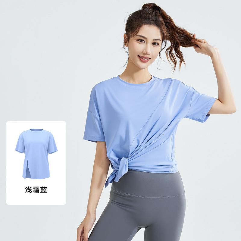 New split-ended loose yoga clothes blouse top running fitness sports short sleeves