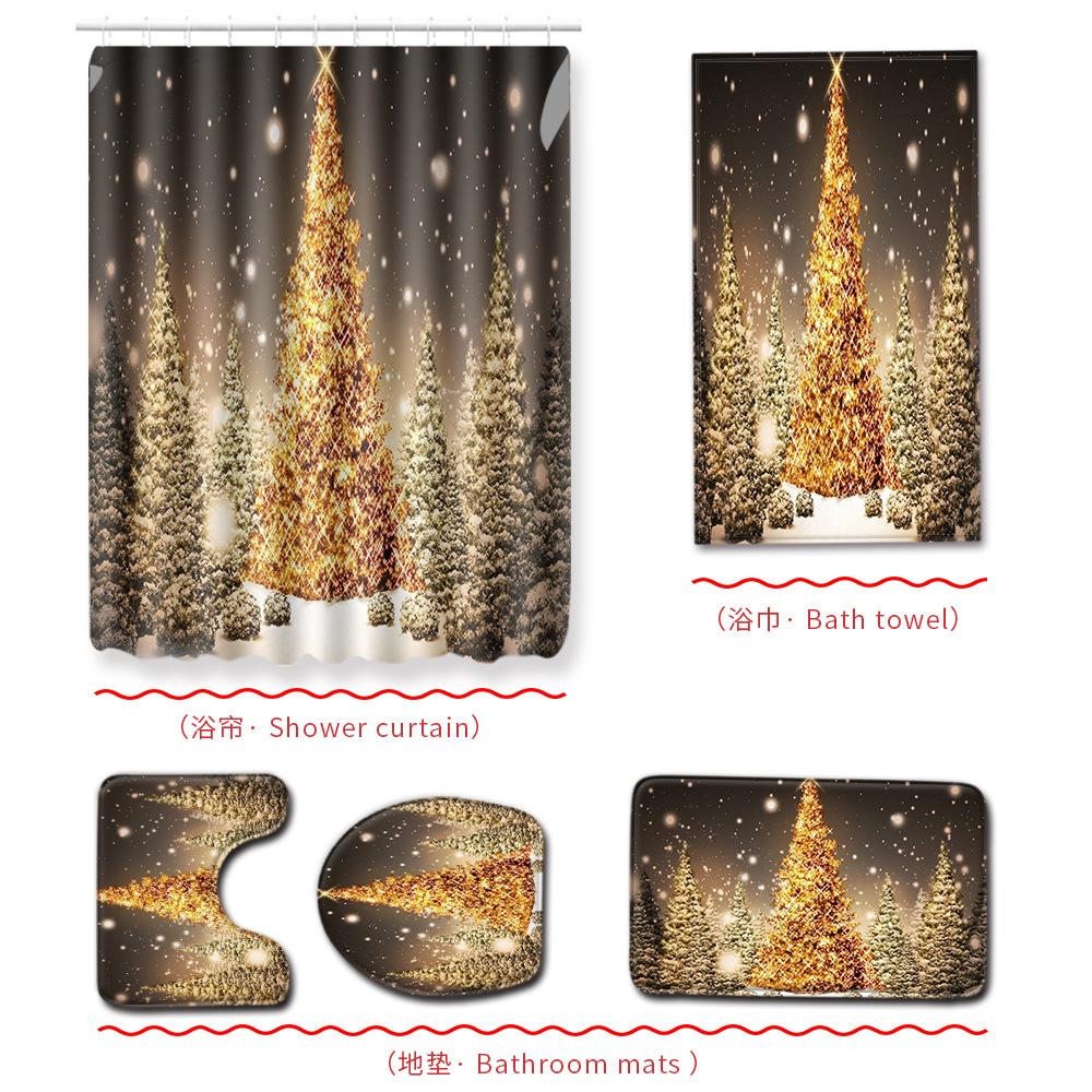 Christmas Bathroom Shower Curtain Bath Towel Floor Mat Five-Piece Set Bathroom Toilet Carpet Shower Foot Mat