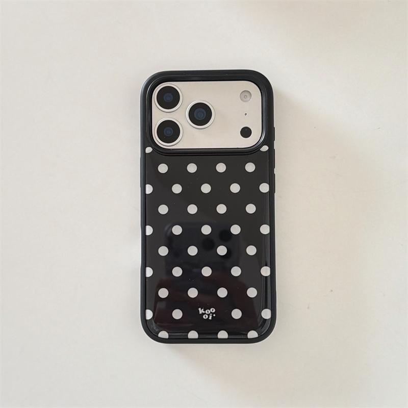 Vintage Polka Dot Large Window Phone Case For iPhone 14 15 16 17 Pro Max INS Minimalist Shockproof Protective Cover 4 Colors