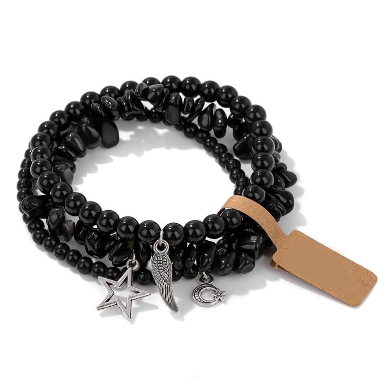 Pack Of 3 Trendy Star And Moon Pendant Bracelets For Women Fashionable Crystal Alloy Writ Chain Jewelry