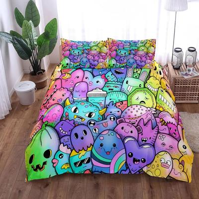 Dodle Monster Party Soft with Soft Fabric Duvet Cover Set King Quen Double Ful Twin Single Sized Dimensions Bed Linen Set