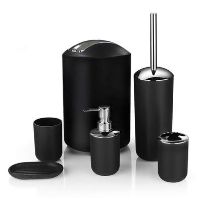 Trash Can Toothbrush Holder Set Toilet Brush Soap Box Lotion Dispenser Black Hotel Bathroom