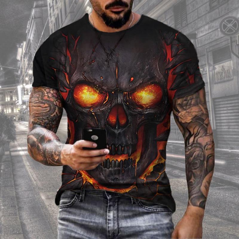 Summer Skull 3d Printed Men's New T-shirt Street Death Fashion Top Super Cool Hip Hop Rock Top Eye-catching Men Short Sleeves