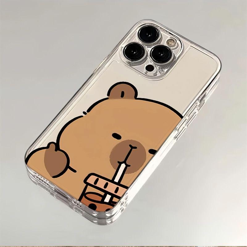 Chill Capybara Drink Phone Case For iPhone 17 Air 16E 16 15 14 11 Pro Max Plus 13 12 Mini 8 7 X Transparent Shockproof Cover