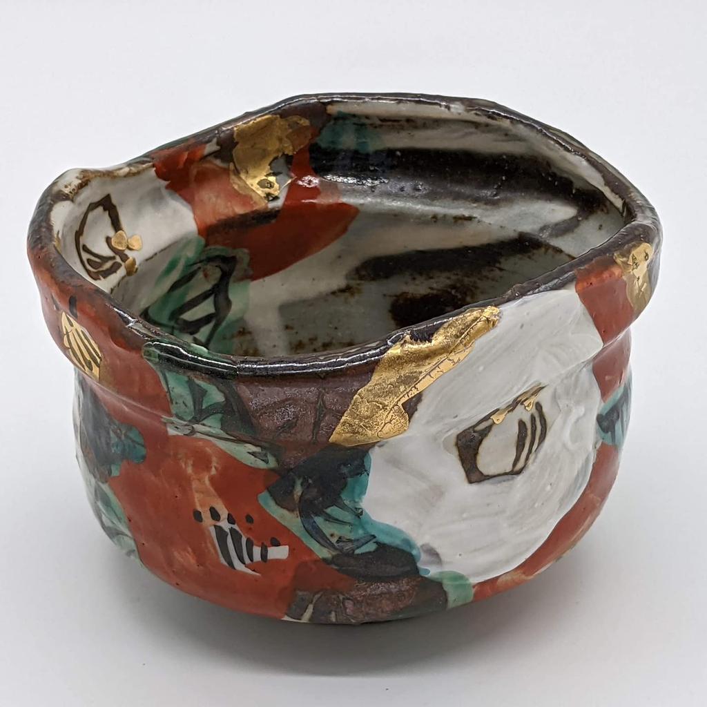 Mino Ware by Wada Hitori, Matcha Bowl, Slipper-shaped Teacup, 11 X 10cm, Slipper-shaped, Gold-painted Camellia Design, Made In Japan, 105-0044