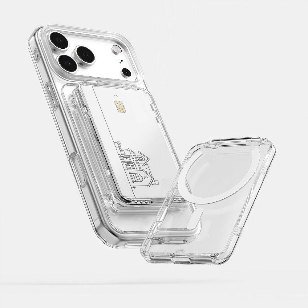 Transparant Voor MagSafe Kaarthouder Schokbestendig 2 Kaartsleuven Magnetische Stand Kaarthouder Afneembaar voor iphone 17/16/15/14/13/12