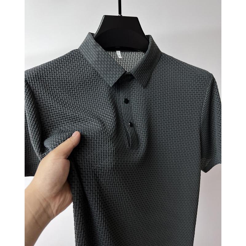 Heren Mesh Korte Mouwen Omgeslagen Kraag Casual Zomerlos Geruit Poloshirt