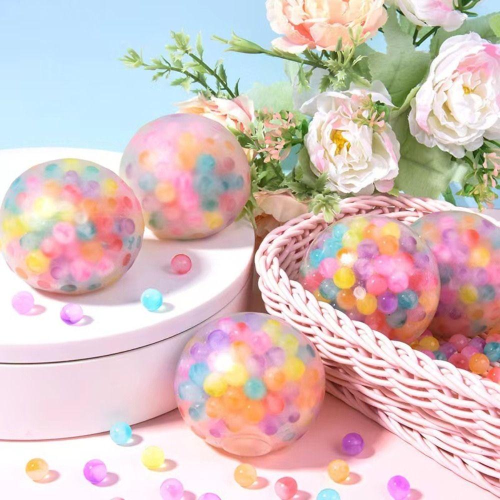 Soft Rainbow Bead Stress Ball TPR Sensory Fidget Ball New Squishy Stress Ball Kids Adults
