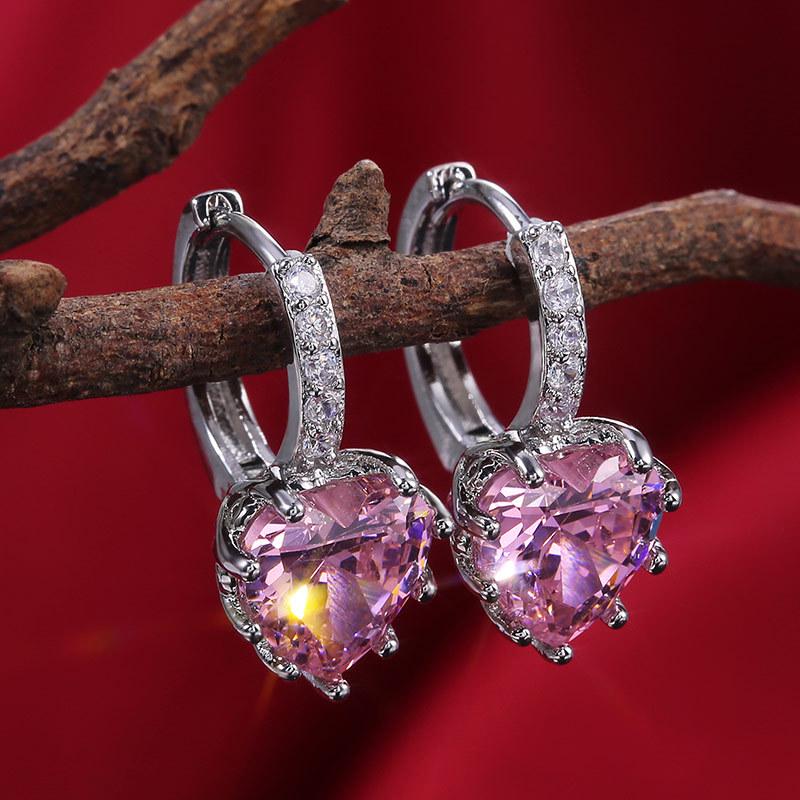 Silver Multi Color Heart CZ Hoop Earrings Halo Pave Crystal Leverback Heart Drop Earrings Women Multicolor Love Jewelry