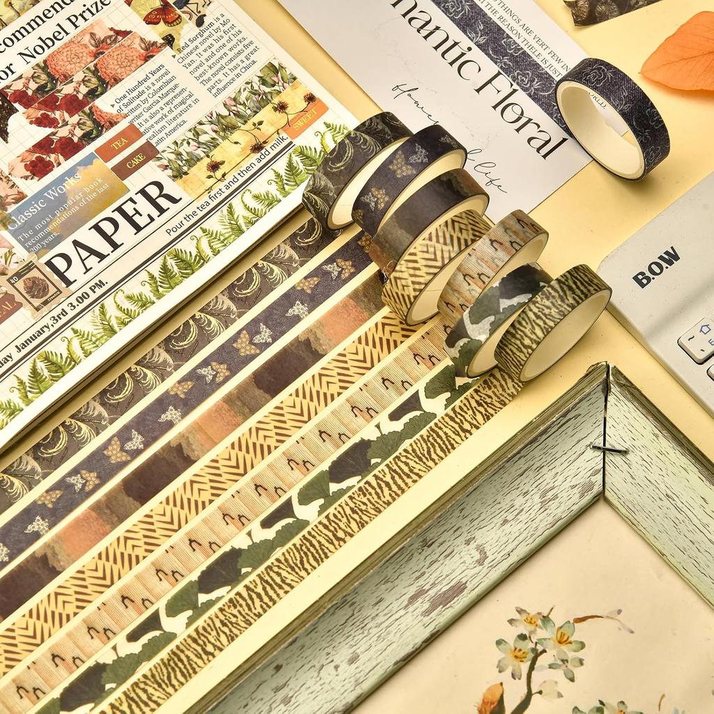 30 Rolls Vintage Washi Tape Pack Retro Basic Patterns Decorative Masking Tape for DIY Crafts Bullet Journal Supplies A3481