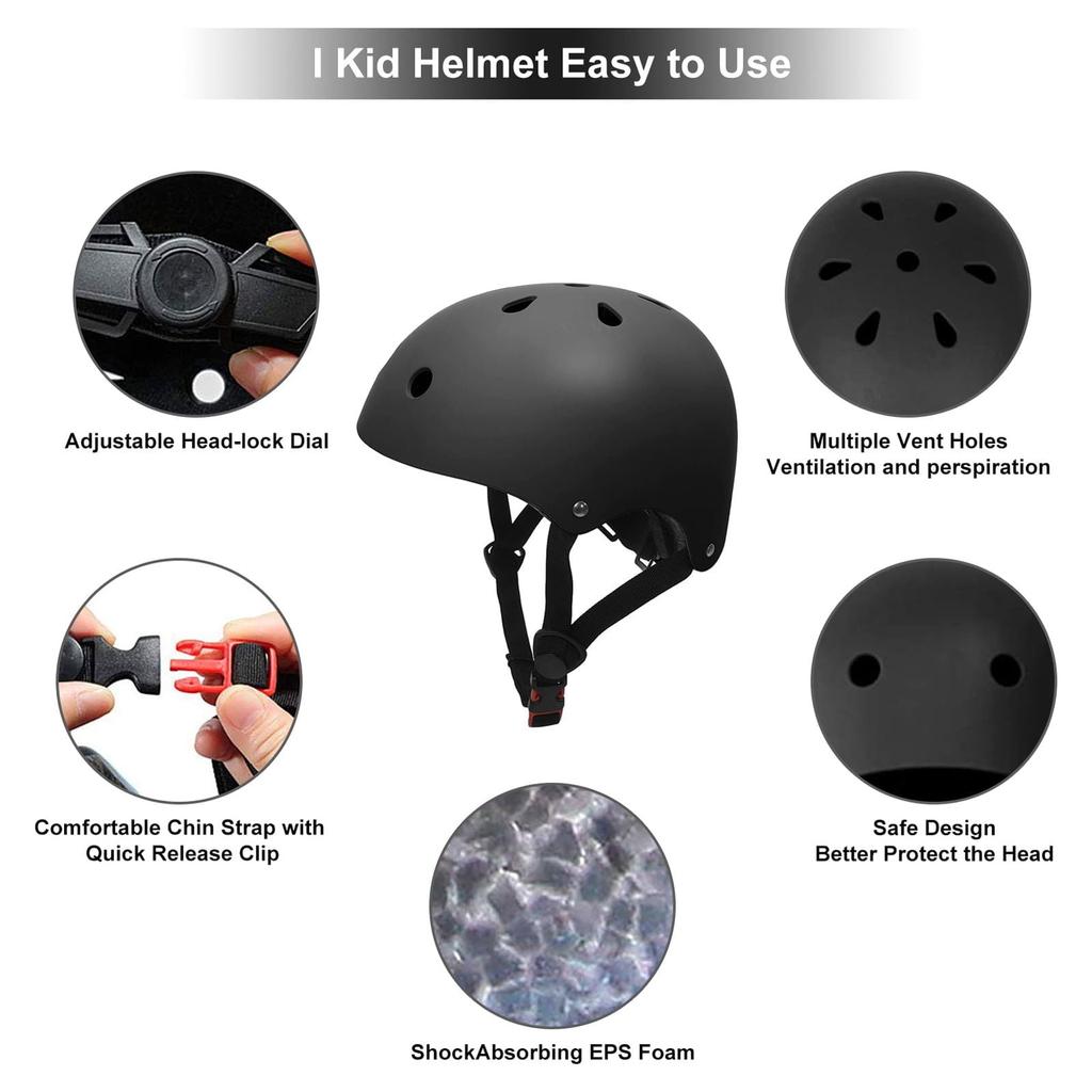 Youth Bike Helmet Boys Girls Scooter for 9 -15 Years Skateboard Adjustable Helmet Black