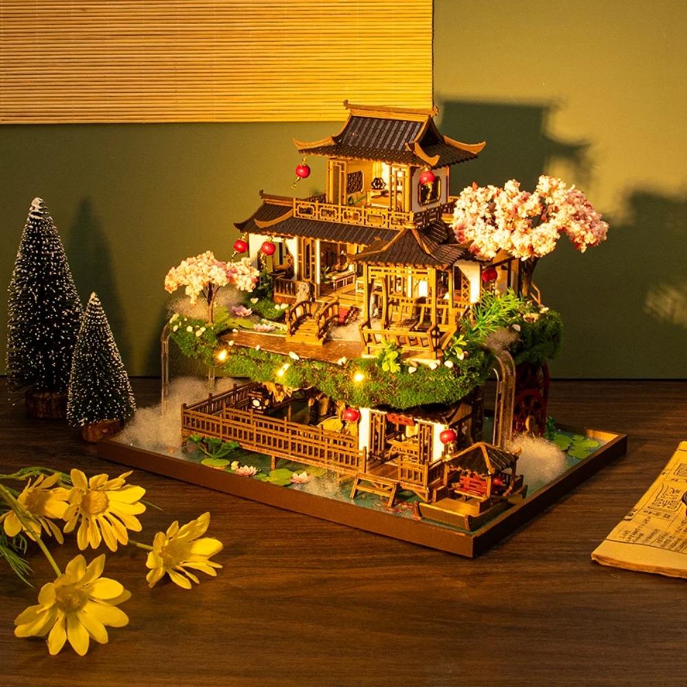Dřevěné domečky pro víly pro kutily Miniaturní stavebnice Starověký čínský domeček pro panenky Casa s nábytkem 3D puzzle jako dárky pro přátele