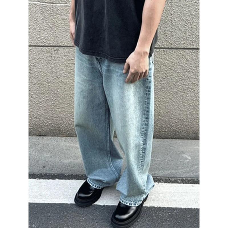 Unisex Autumn Winter High Street Baggy Jeans Straight Leg Dad Pants Kenijima Same Style Blue Denim Trousers
