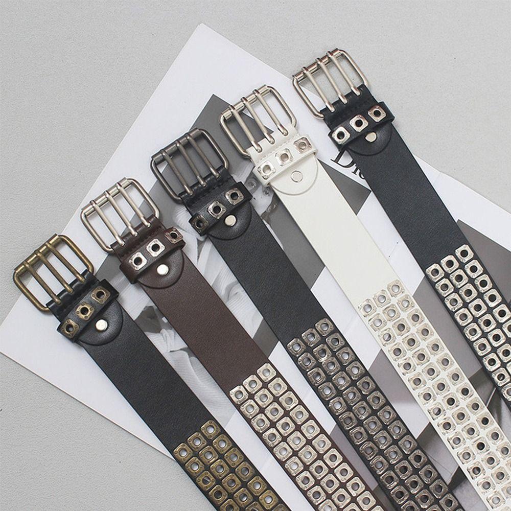 Fashion Metal Buckle Rivet Belt PU Leather Hollow Out Waistband Punk Style Belt Matching for Gifts