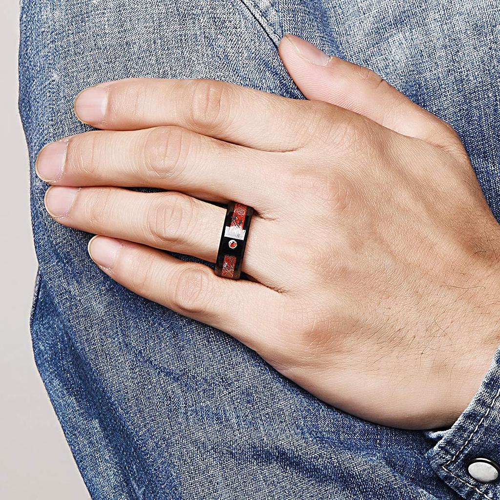 Fashion 8mm Celtic Men Stainless Steel Ring Inlaid Red Blue Zircon Stone Dragon Rings For Men, Carbon Fibre Rings Wedding Band