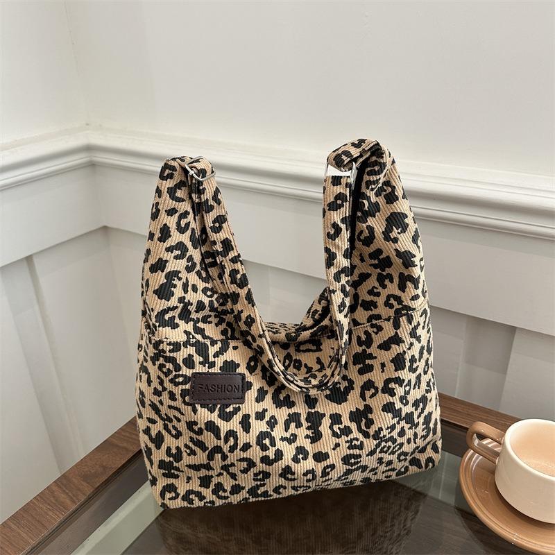 Leopard Print New Fashion Tote Casual Personality Large Capacity Shoulder Leopard Print Shoulder Bag Autumn and Winter Retro Soft Bag