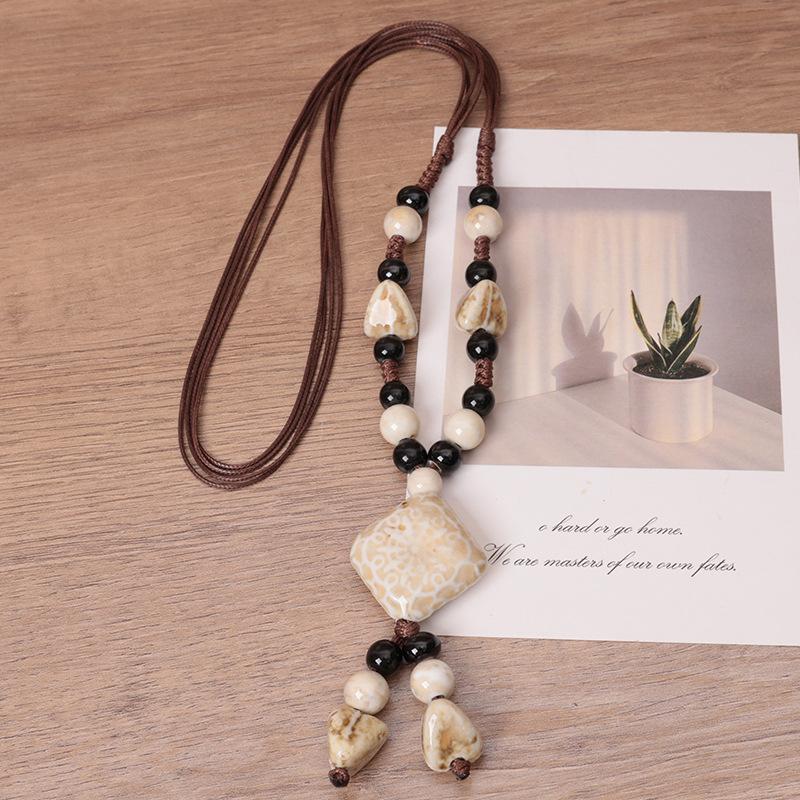

JMXD - Versatile Vintage Literary Ceramic Necklace Women s Bohemian Long Geometric Sweater Chain Simple Temperament Accessory