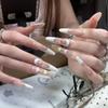 Ice Transparent Nude French Press-On Nails with 3D Cartoon Bear & Heart Design, Reusable & Detachable, 2026.