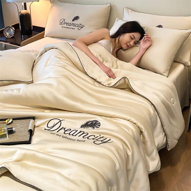 Summer Washed Tencel Quilt Ice Silk Air Conditioner Cool Thin Quilt,Cooling Blanket For Bed Silky Air Condition Comforter