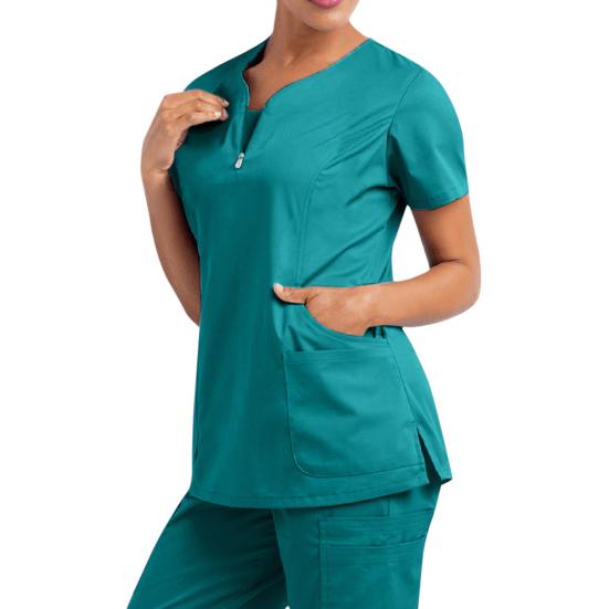 Nurse Top V-Neck Pockets Soft Short Sleeve Anti-Wrinkle Loose Doctor Uniform Workwear
