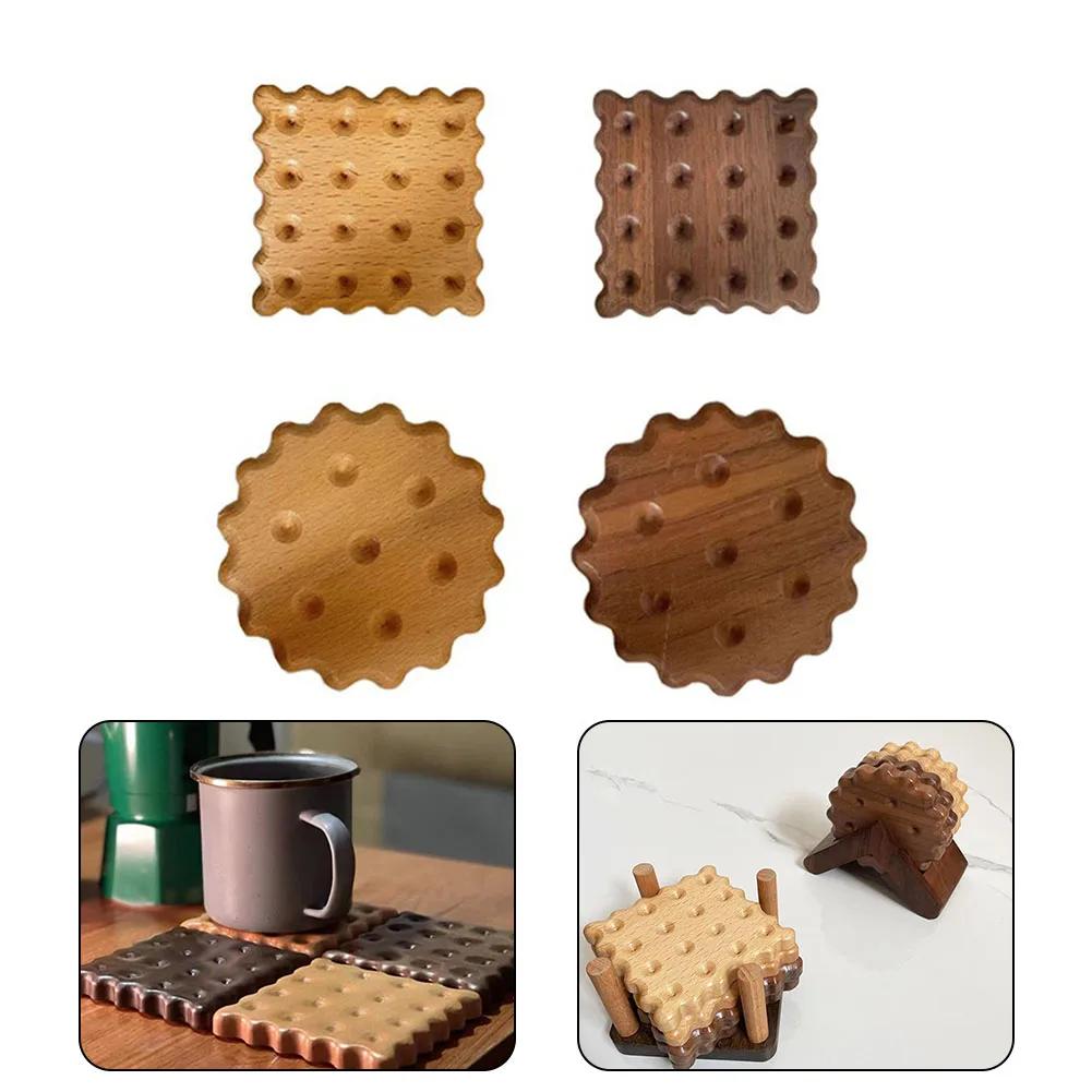 1 stk massivt tre bord dekkeunderlegg Kjeksformet underlegg isolasjonspute For hjemmekjøkken Kaffekopp Hot Pad Drikkeunderlegg