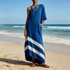 Women One Shoulder Maxi Dress, Color Block Casual Loose Long Dress, Summer Beach Vacation Flowy Sundress with Pockets