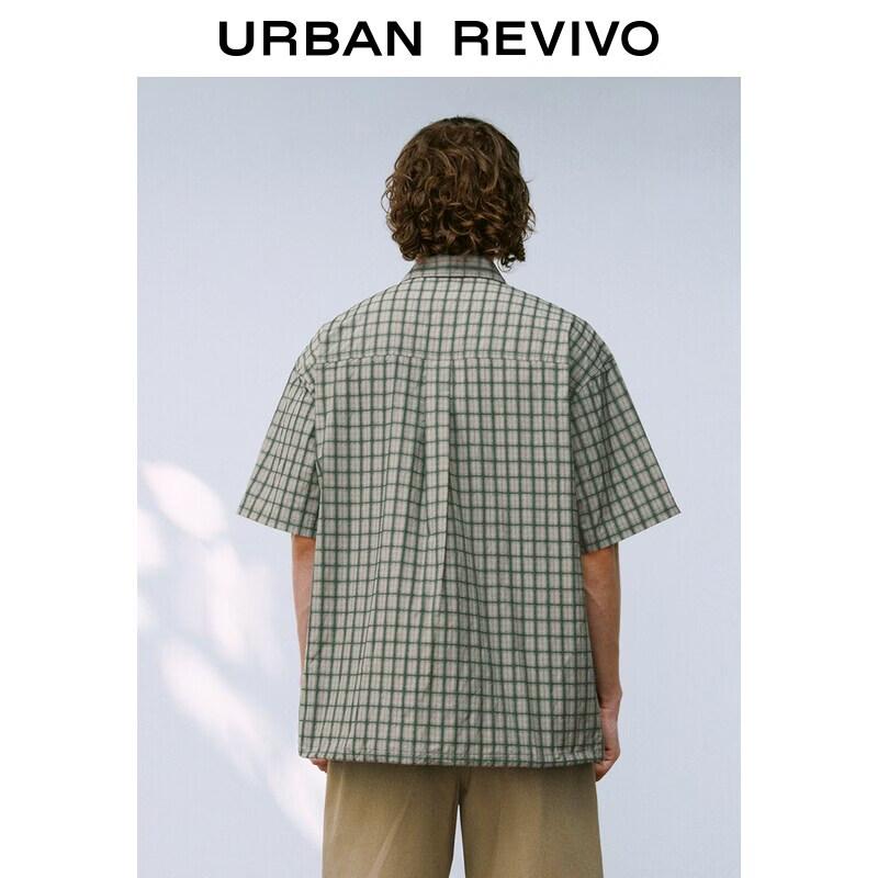 UR2026 Men's Casual Plaid Drawstring Short Sleeve Shirt