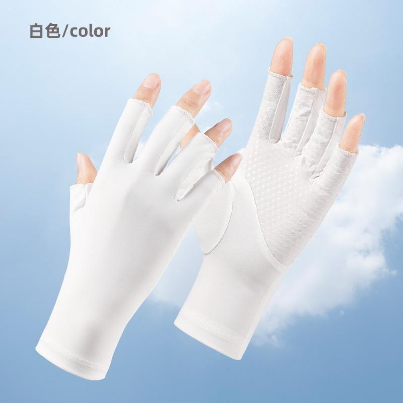 Sunscreen gloves manicure half finger ice silk women driving non-slip breathable touch screen thin summer UV protection gloves