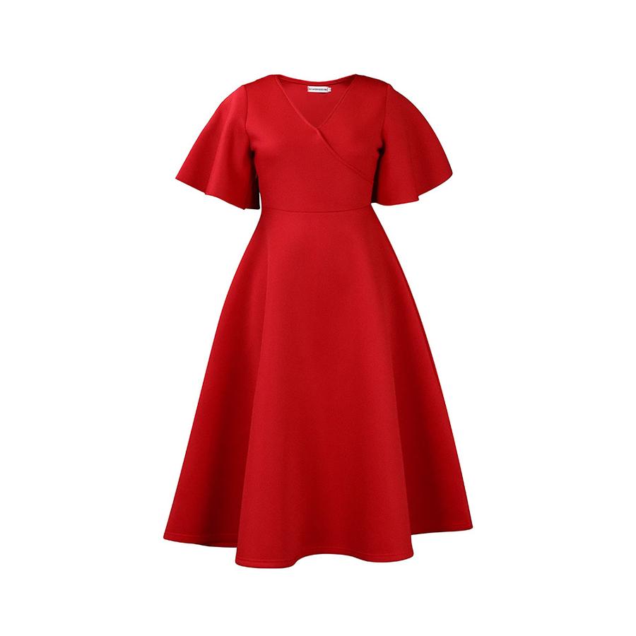 Neues Damenmode Elegantes Kleid mit Glockenärmeln und V-Ausschnitt