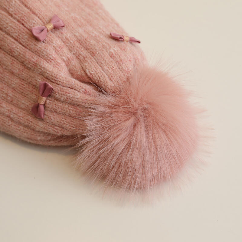 Winter Baby Girls Hat Double-Layer Cute Bows Knitted Hats Ear Protection Warm Beanie Big Pompom Kids Accessories 2-6 Years Old