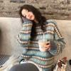 Autumn and Winter Warm Daily Loose Knitted Sweater Female Retro Casual Diamond Plaid Sweater Female
