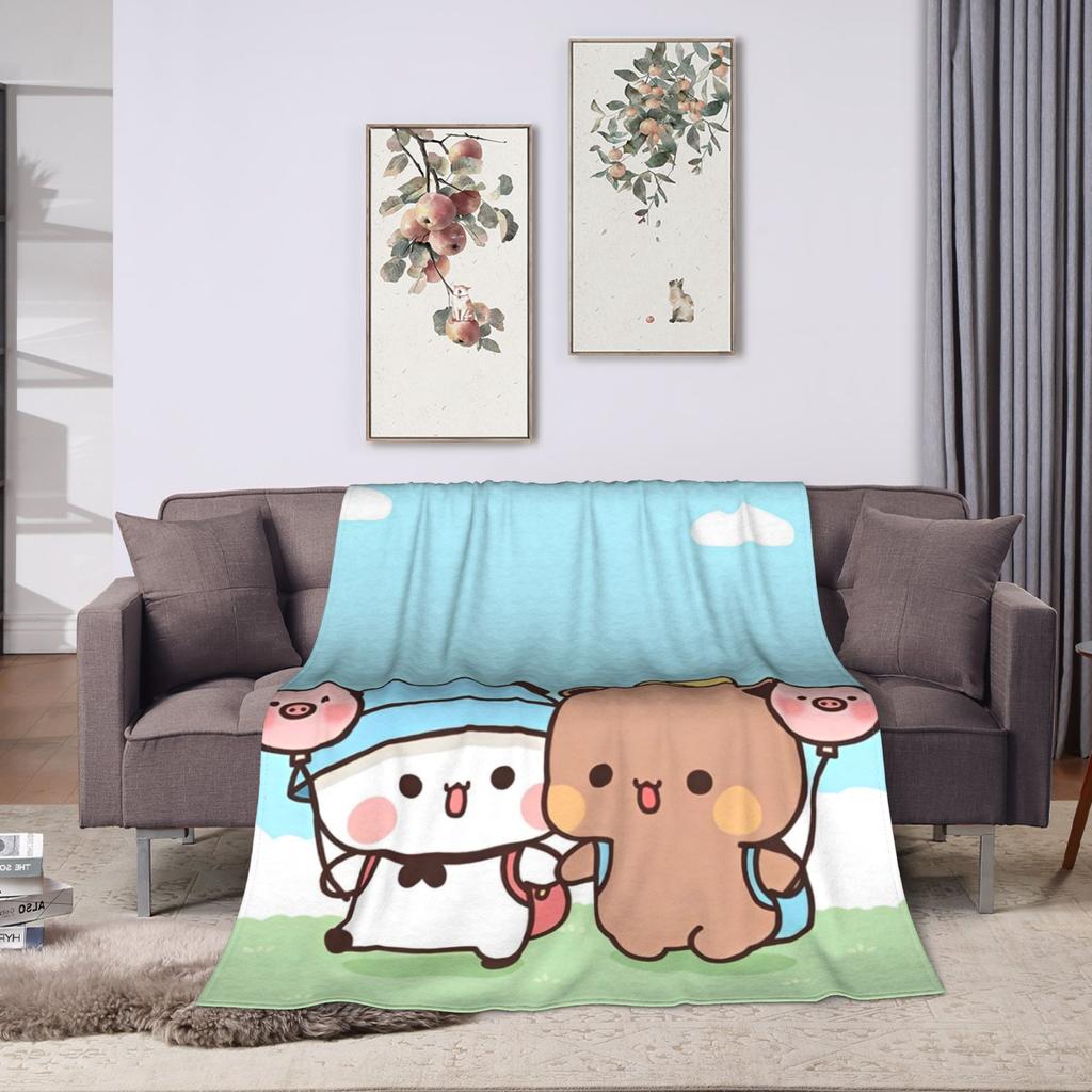 Kawaii Cute BuBu Panda Dudu Blankets Fleece Spring Autumn Lightweight Thin Throw Blankets for Bed Bedroom Plush Thin Quilt