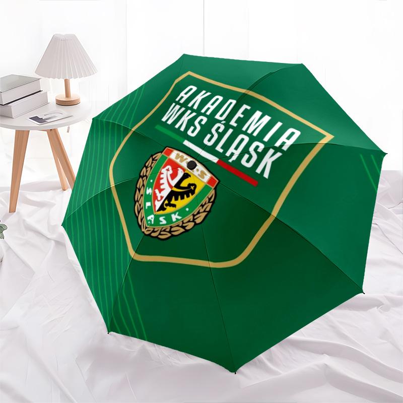 Śląsk Wrocław pattern, automatic folding umbrella, portable and foldable design, 8 ribs, a Christmas or birthday gift.