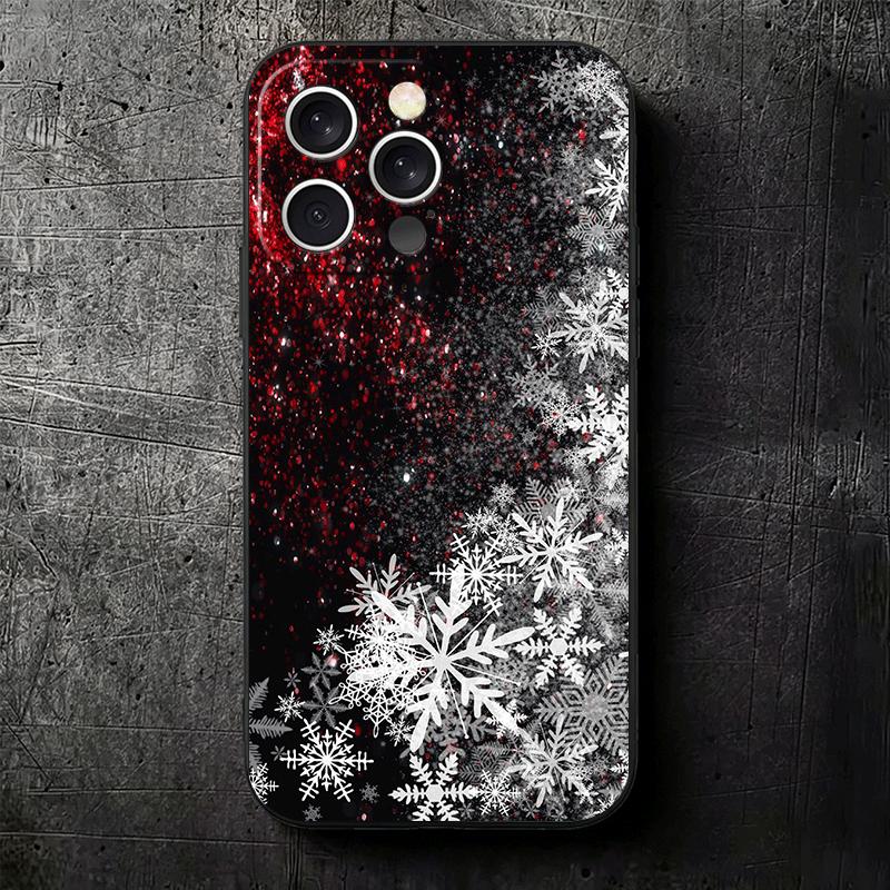 Snow Snowflake Winter Cold Soft Phone Case for iPhone 16 16E 17 Air 15 Pro Max 14 Plus 13 Mini 11 12 7 Black Cover Back Shell