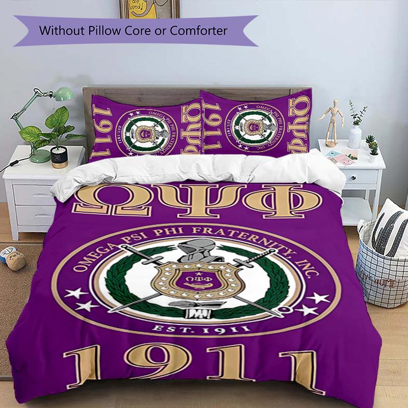 3pcs Omega Psi Phi logo1 pattern bedding set duvet cover set includes duvet cover &pillowcases, perfect all season bedroom decoration & gift
