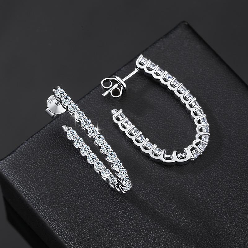 Moissanite & Sterling Silver Large Hoop Earrings: European & American Style, Light Luxury, Fashionable Design for Women