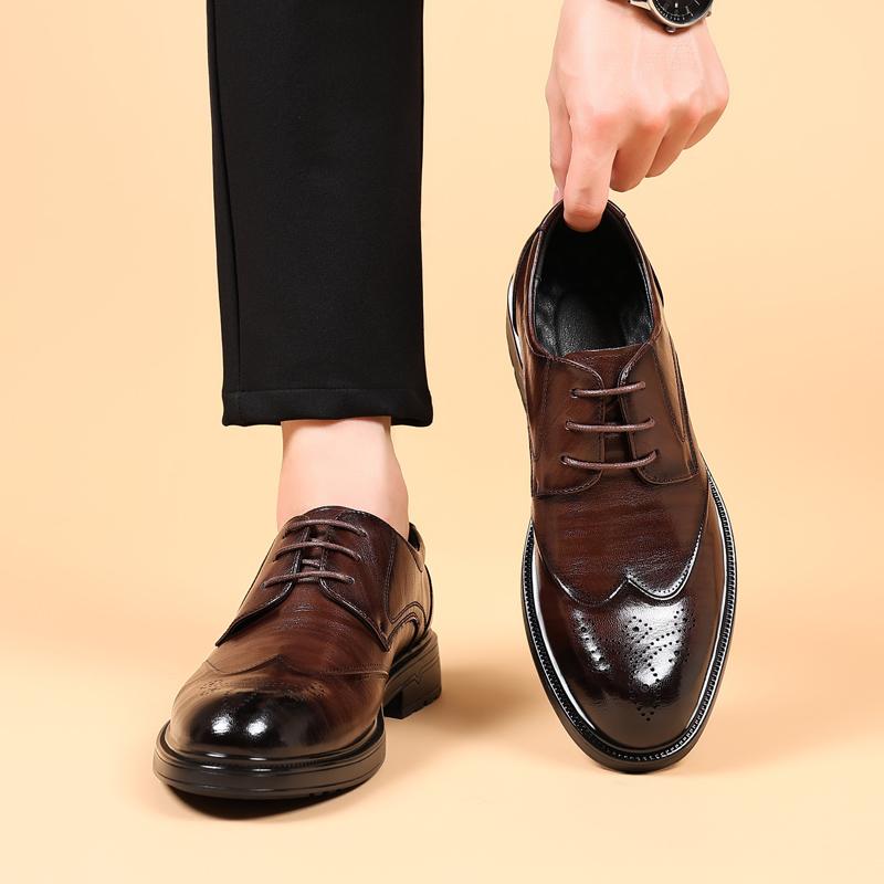 Golden Sapling High Quality Brogues Business Shoes Men Retro Korean Style Leather Oxfords Thick Soles Man Party Dress Shoe Male